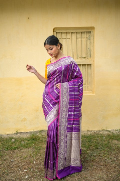 Purple Katan Pure Silk Saree - Panaya