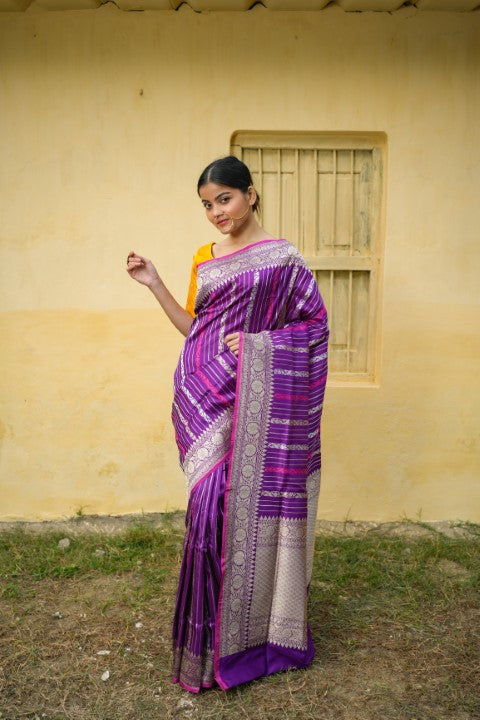 Purple Katan Pure Silk Saree - Panaya