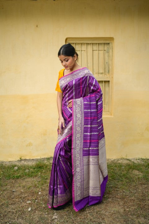 Purple Katan Pure Silk Saree - Panaya