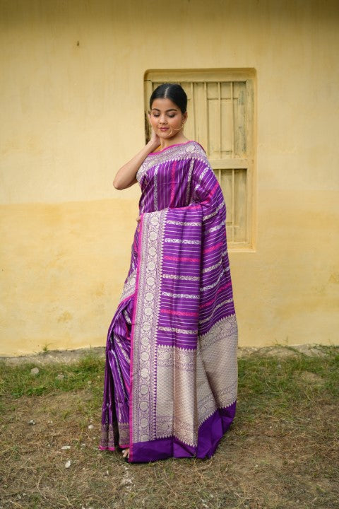 Purple Katan Pure Silk Saree - Panaya