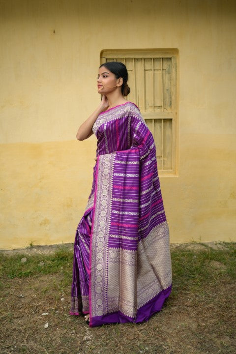 Purple Katan Pure Silk Saree - Panaya