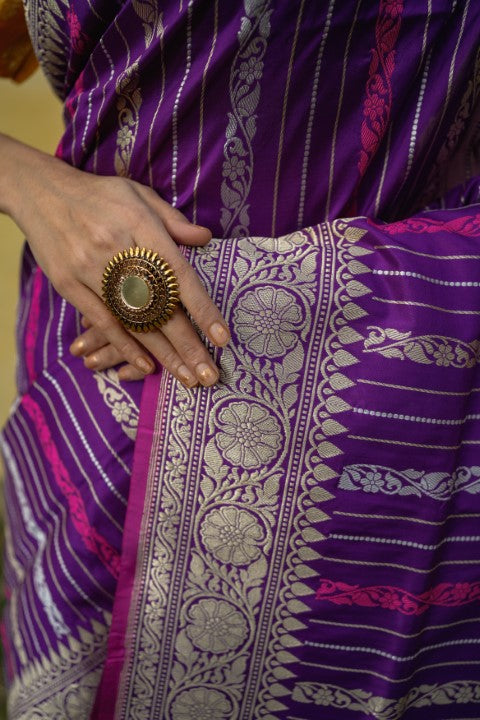 Purple Katan Pure Silk Saree - Panaya