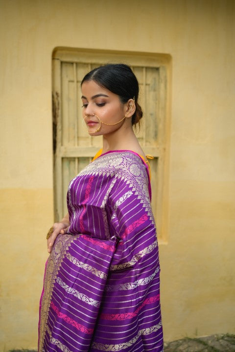 Purple Katan Pure Silk Saree - Panaya