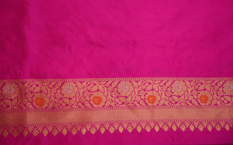 Rani Pink Katan Pure Silk Cutwork Saree - Panaya