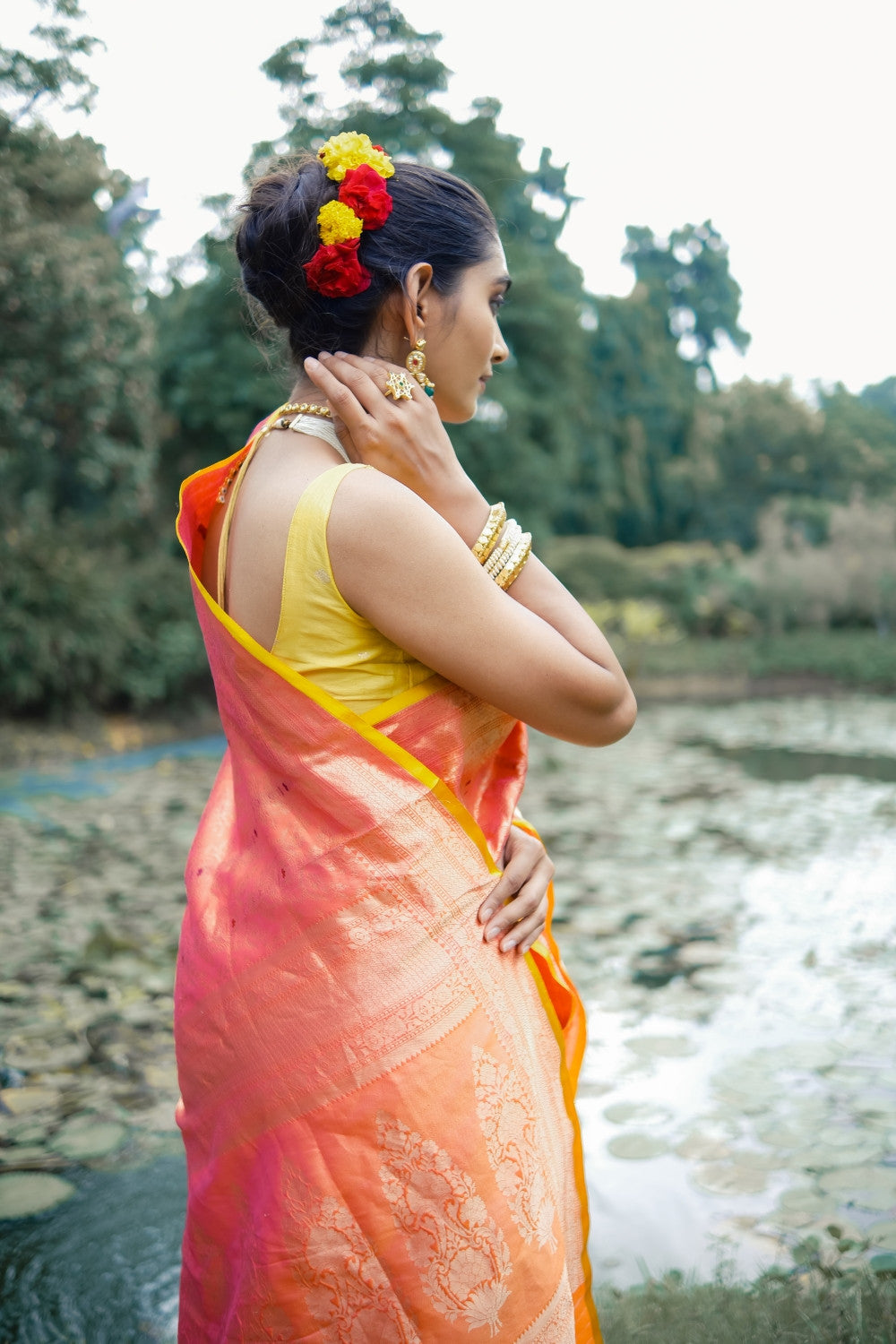 Handloom Yellow Banarasi Brocade Pure Silk Saree