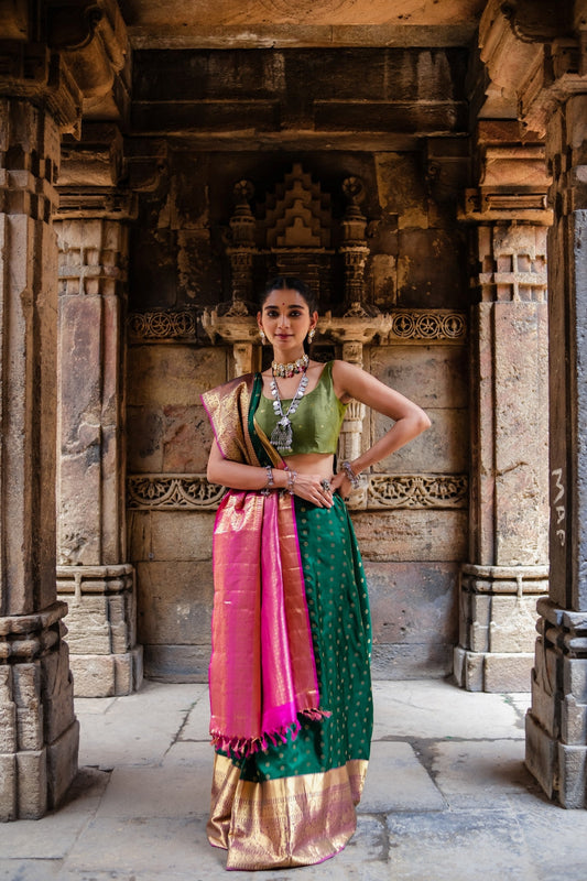 Handloom Dark Green Kanchipattu pure silk Saree