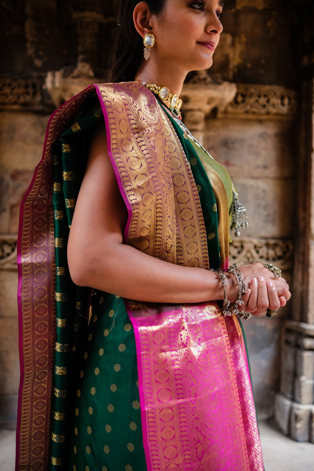 Handloom Dark Green Kanchipattu pure silk Saree