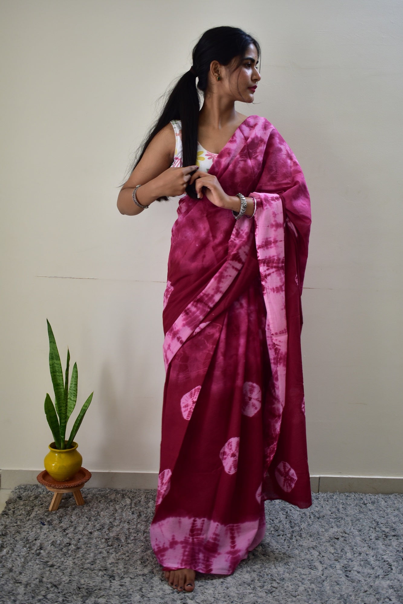 Bandani - Red Tie & Dye Shibori Print Natural Dyed - Mulmul Cotton Saree