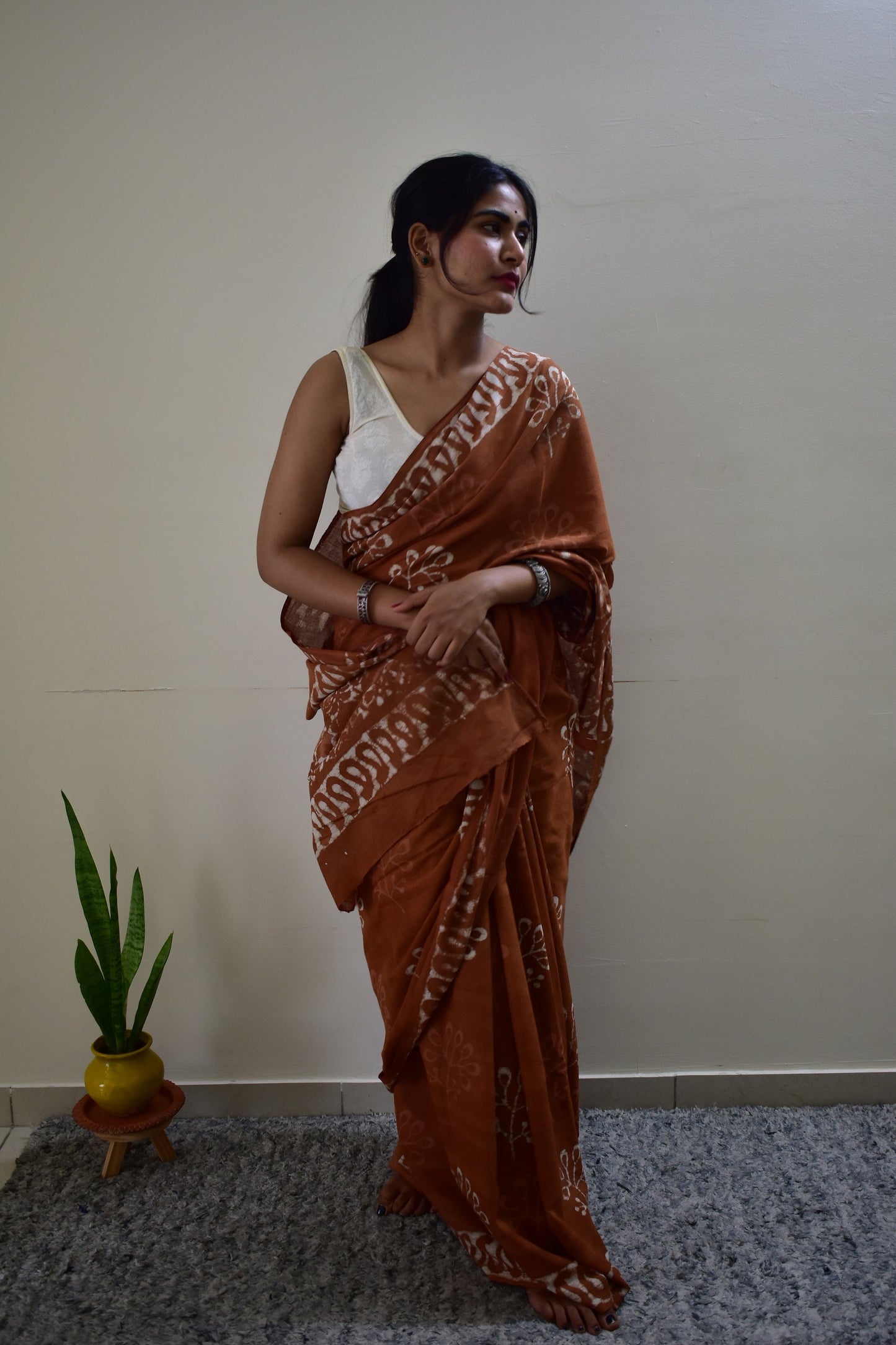 Petrichor Monsoon - Cotton Mulmul - Orange Batik Handcrafted Saree