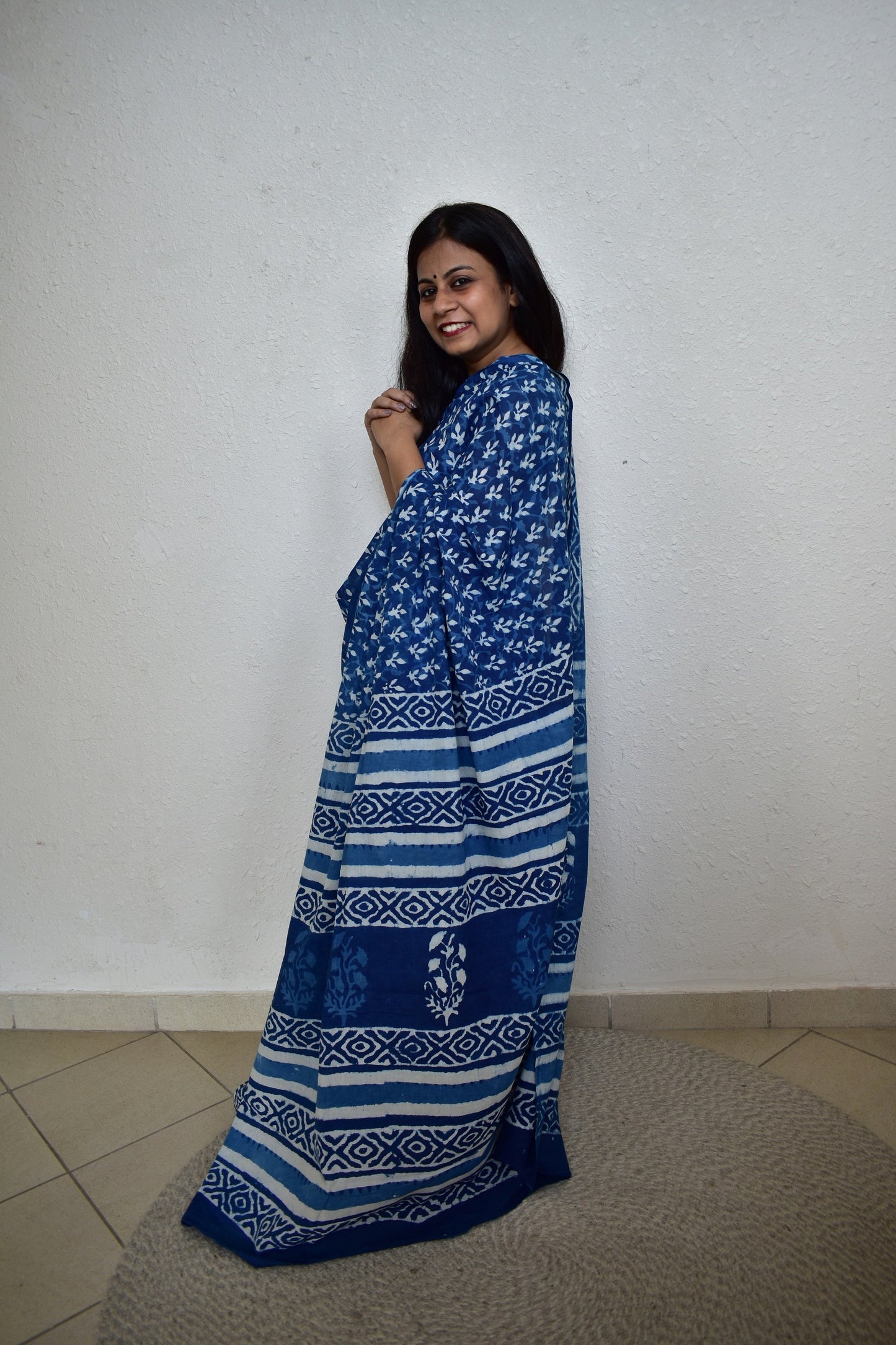 Indigo Harmony - Indigo Blue Collection - Cotton Mulmul Saree