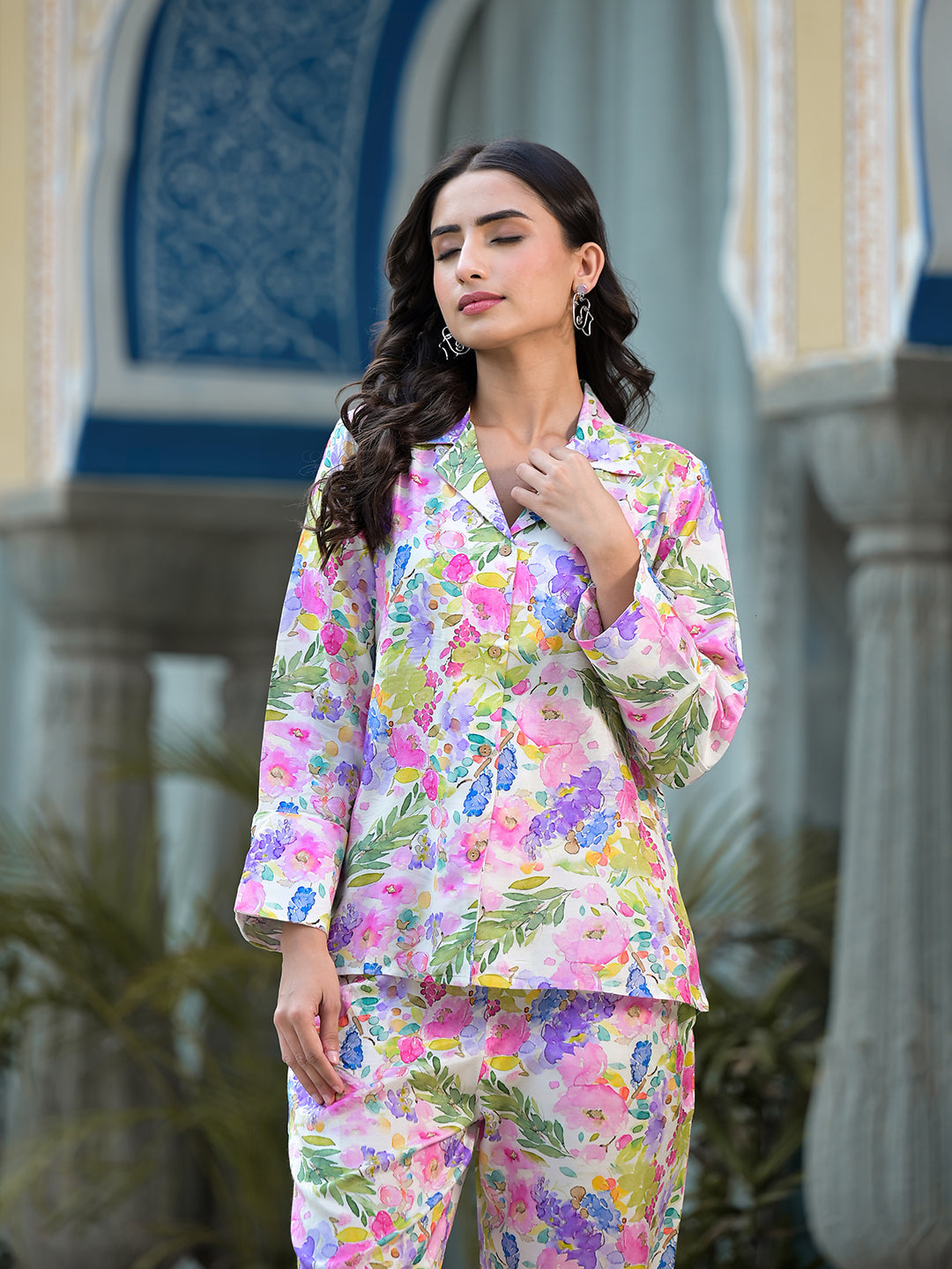 Multicolored Floral Printed Muslin Co-ord Set