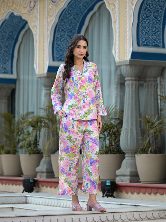 Multicolored Floral Printed Muslin Co-ord Set