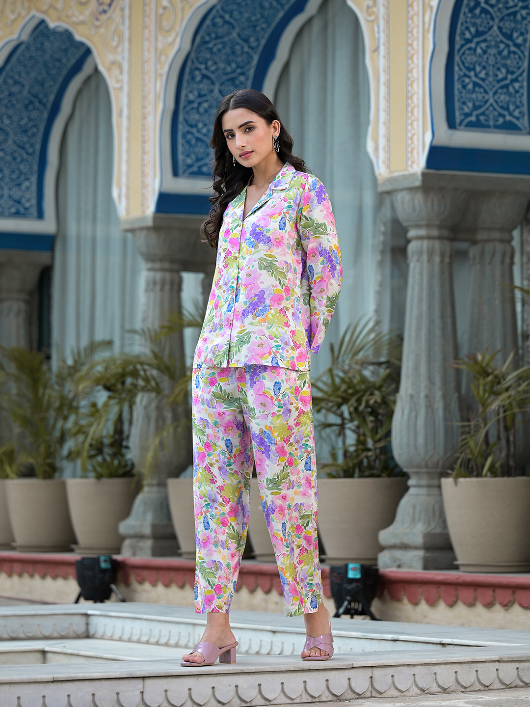 Multicolored Floral Printed Muslin Co-ord Set