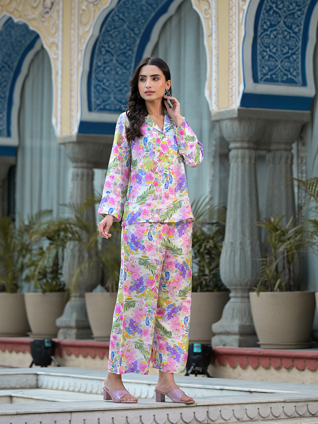 Multicolored Floral Printed Muslin Co-ord Set