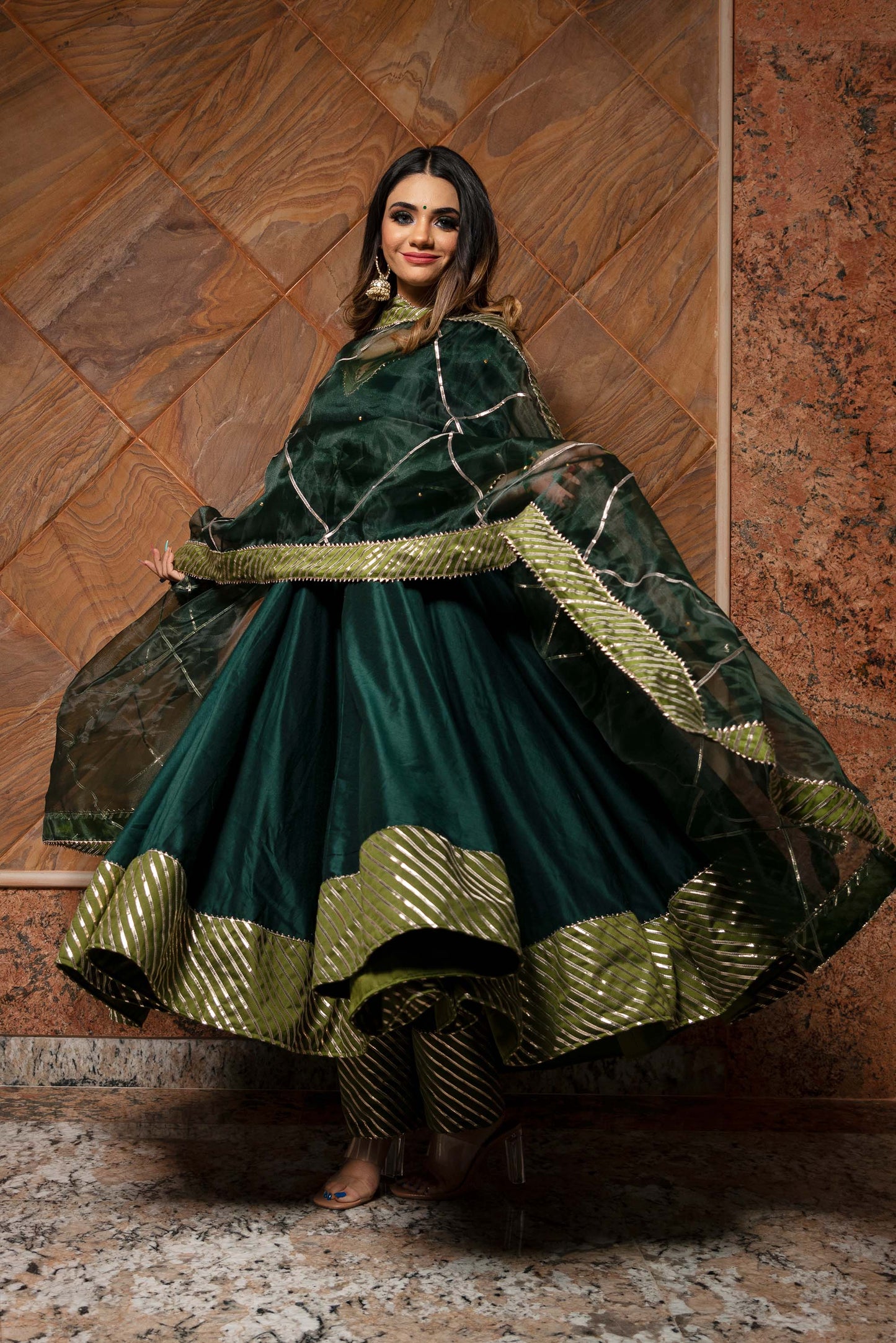 Ganguar Jannat dark green anarkali set