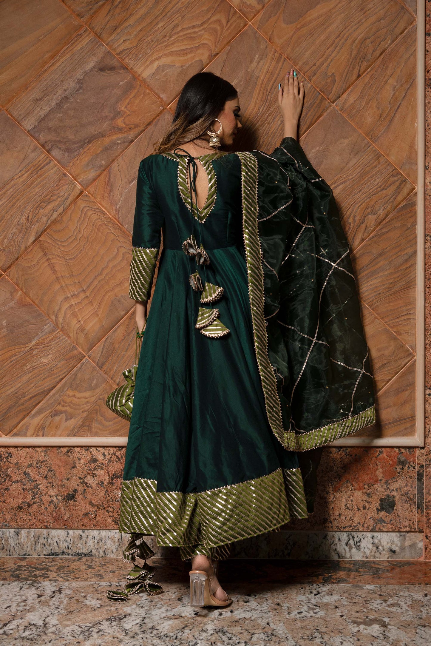 Ganguar Jannat dark green anarkali set