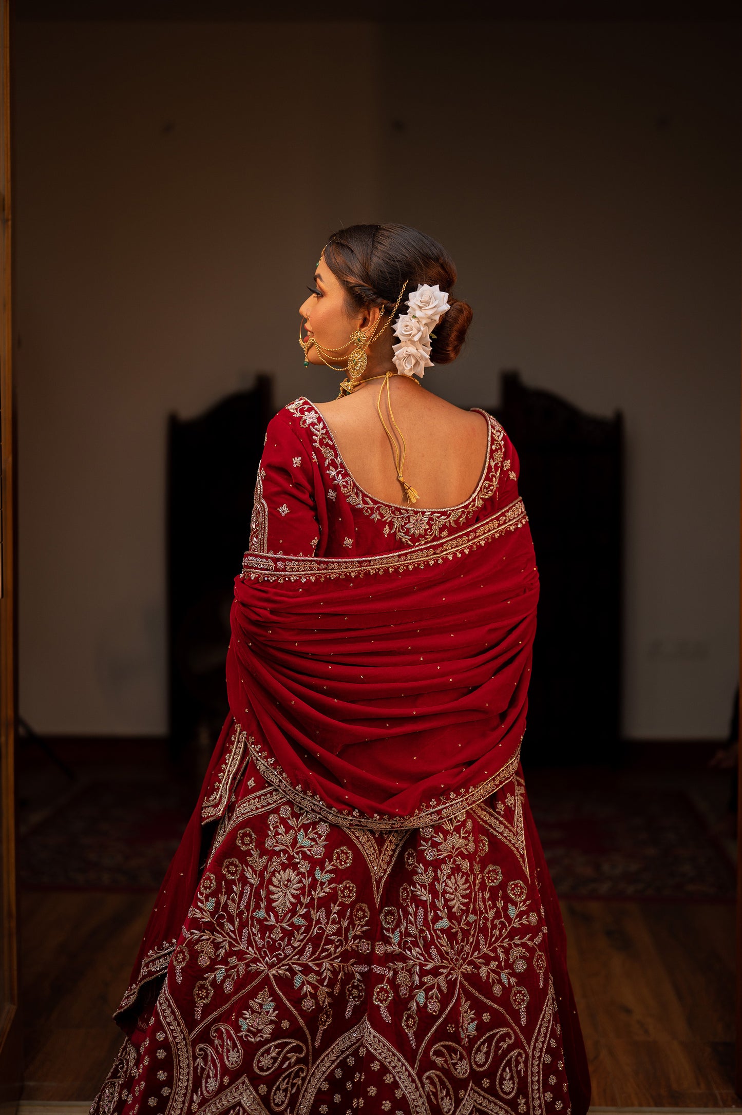 Maroon Velvet marwari Zardosi lehenga