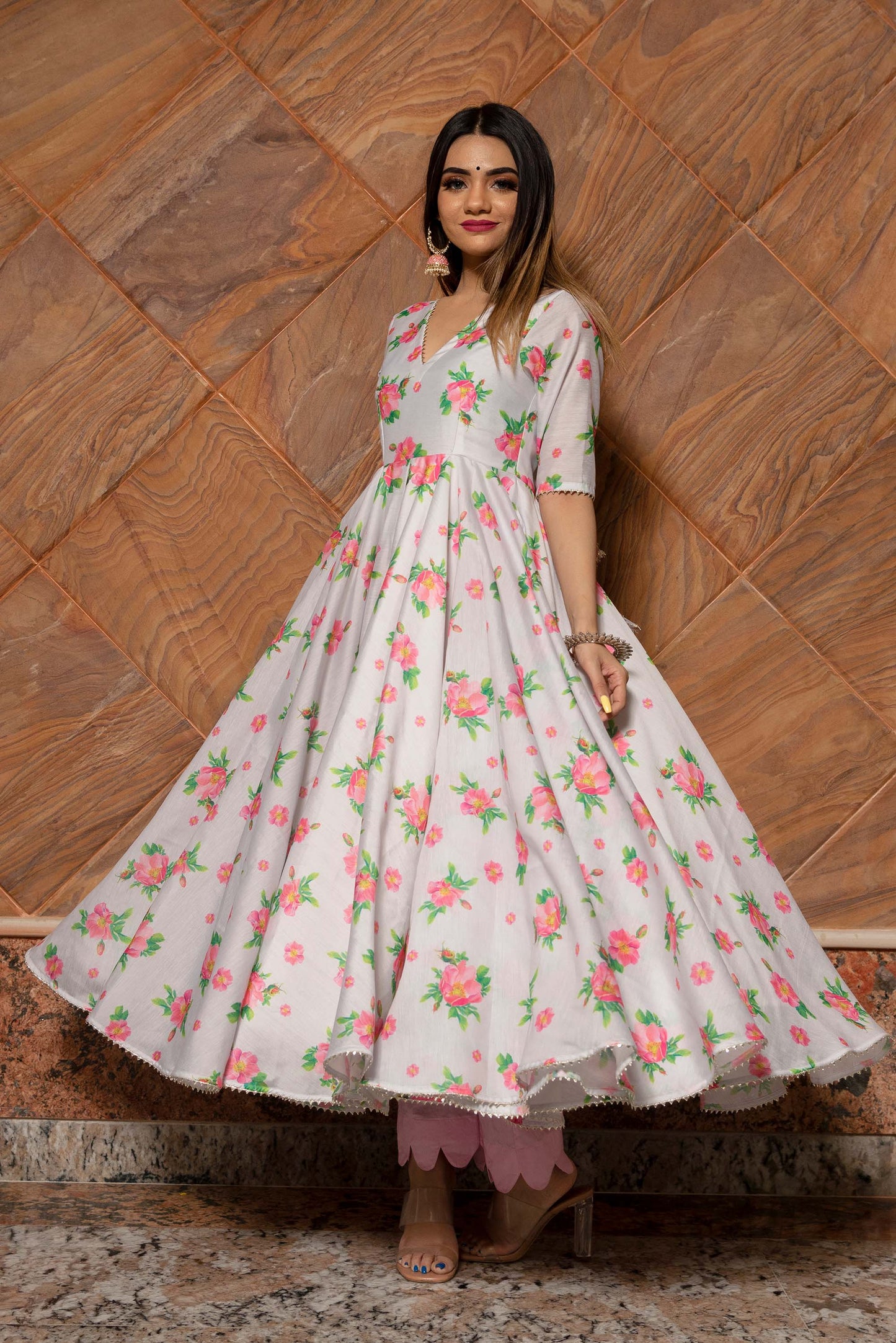 Ganguar Flamingo Chanderi Anarkali Set