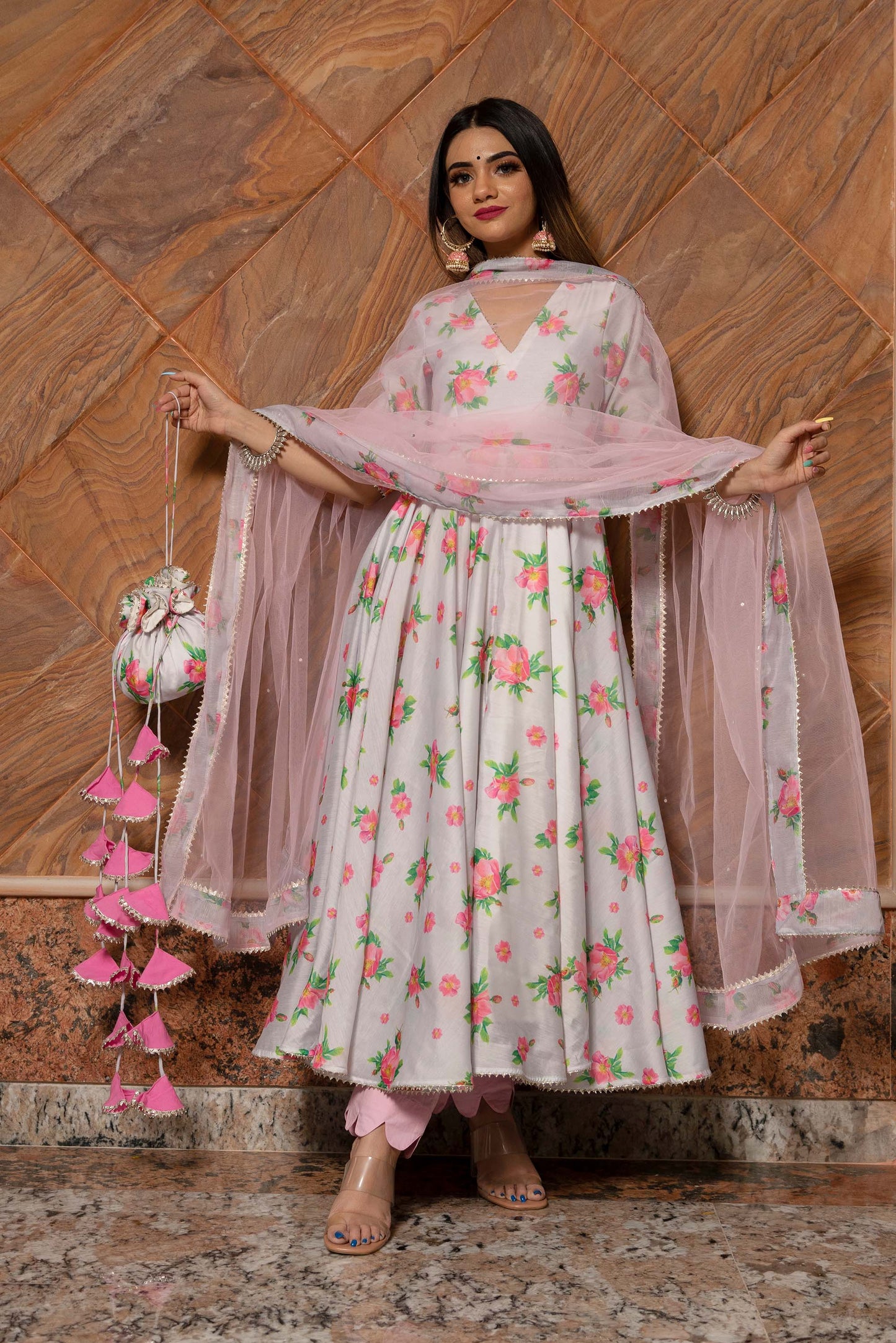 Ganguar Flamingo Chanderi Anarkali Set