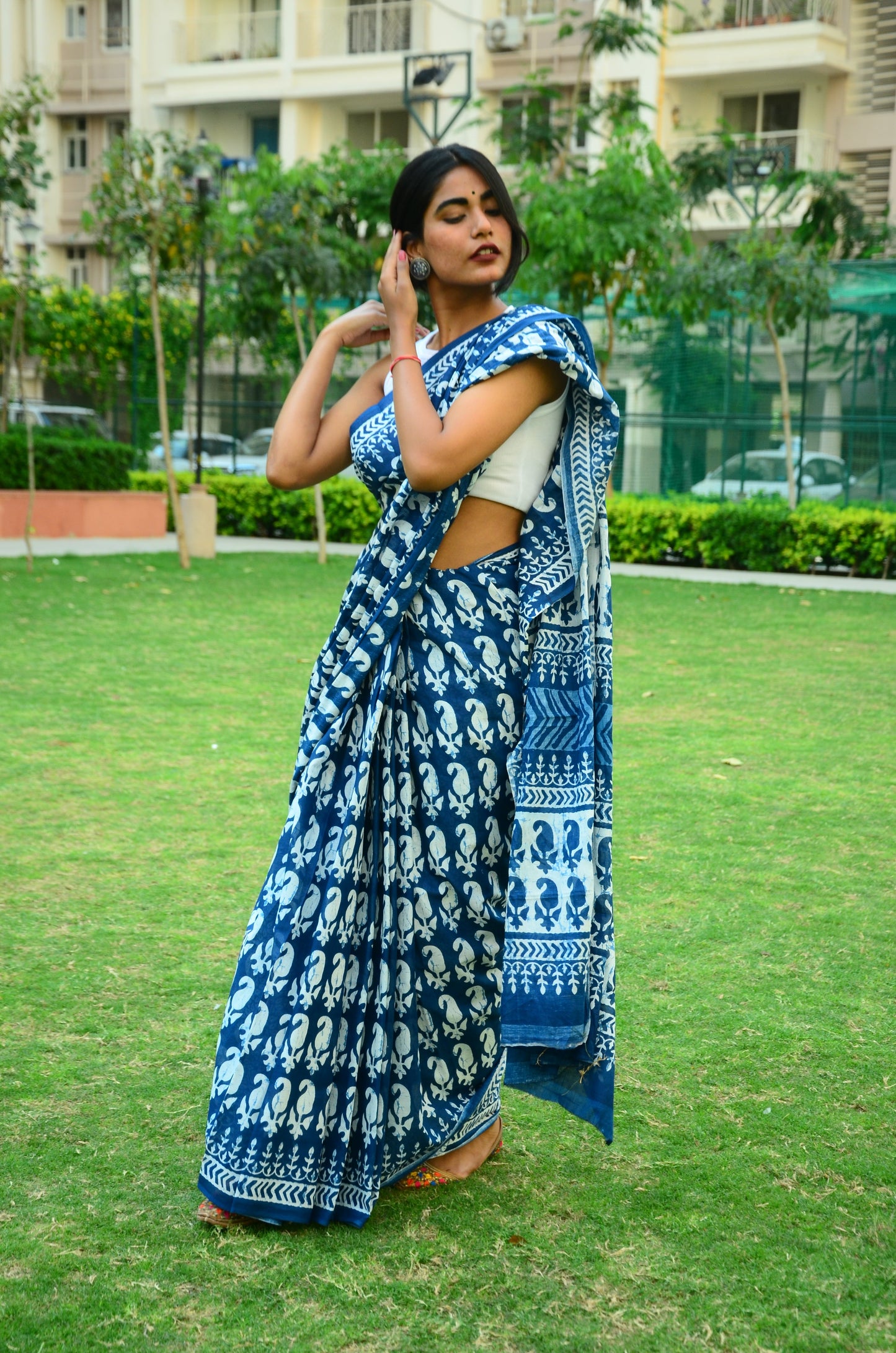 Ocean of Love - Indigo Collection  - Blue Cotton Mulmul Bagru Saree