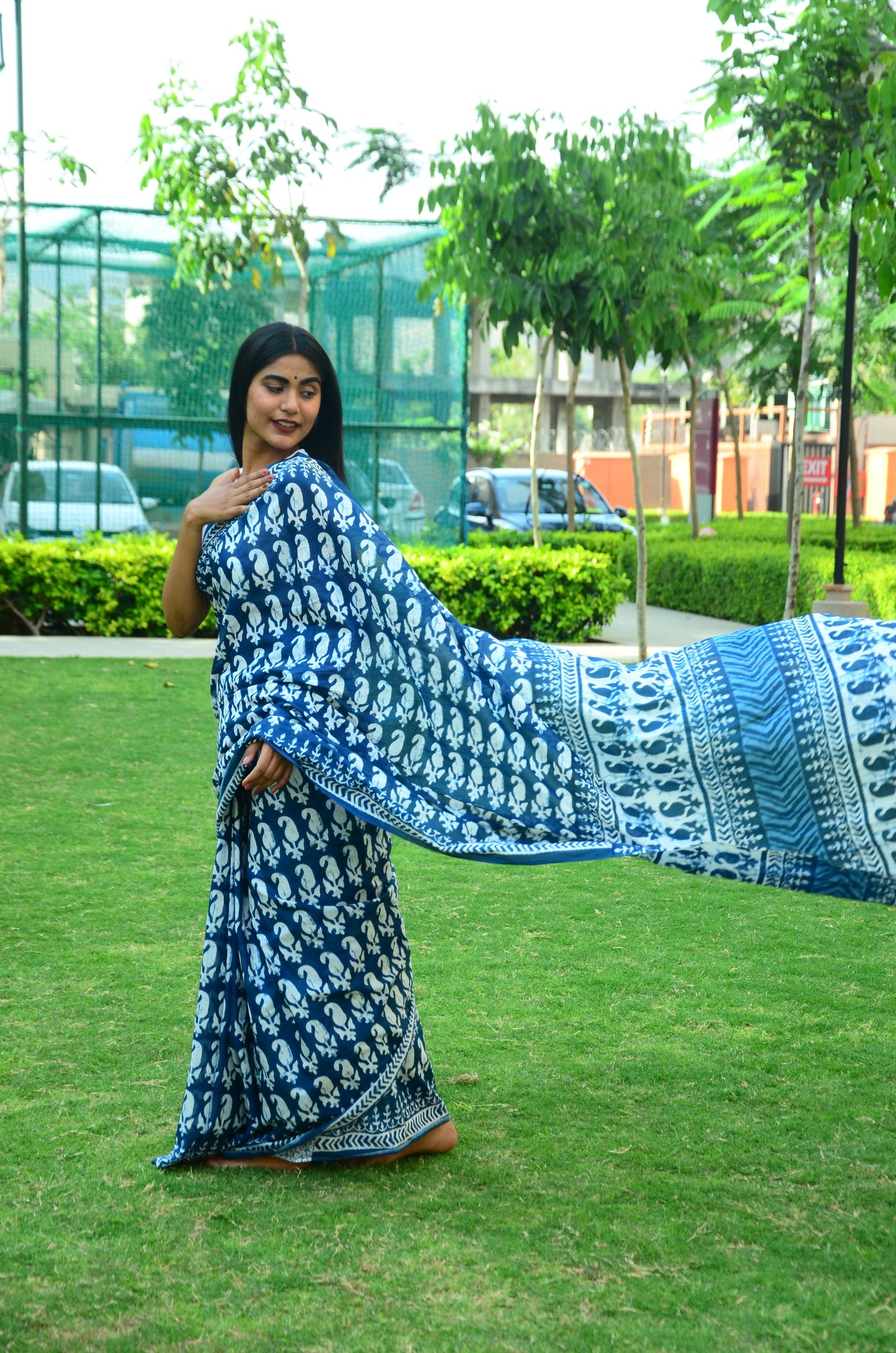 Ocean of Love - Indigo Collection  - Blue Cotton Mulmul Bagru Saree