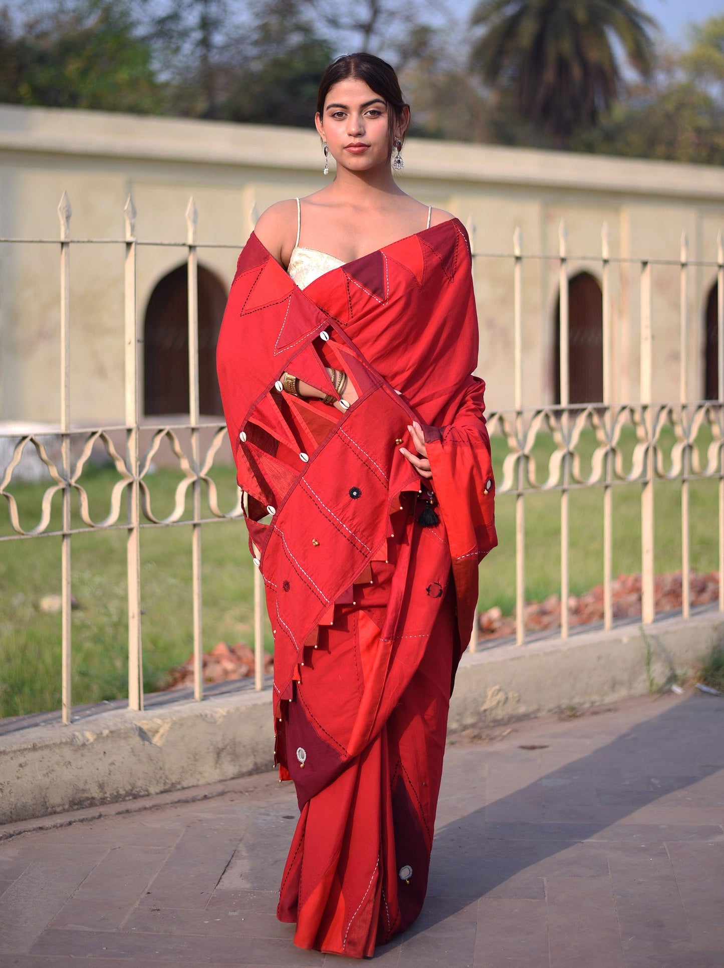 कुमकुम Cotton Cambric Red Saree