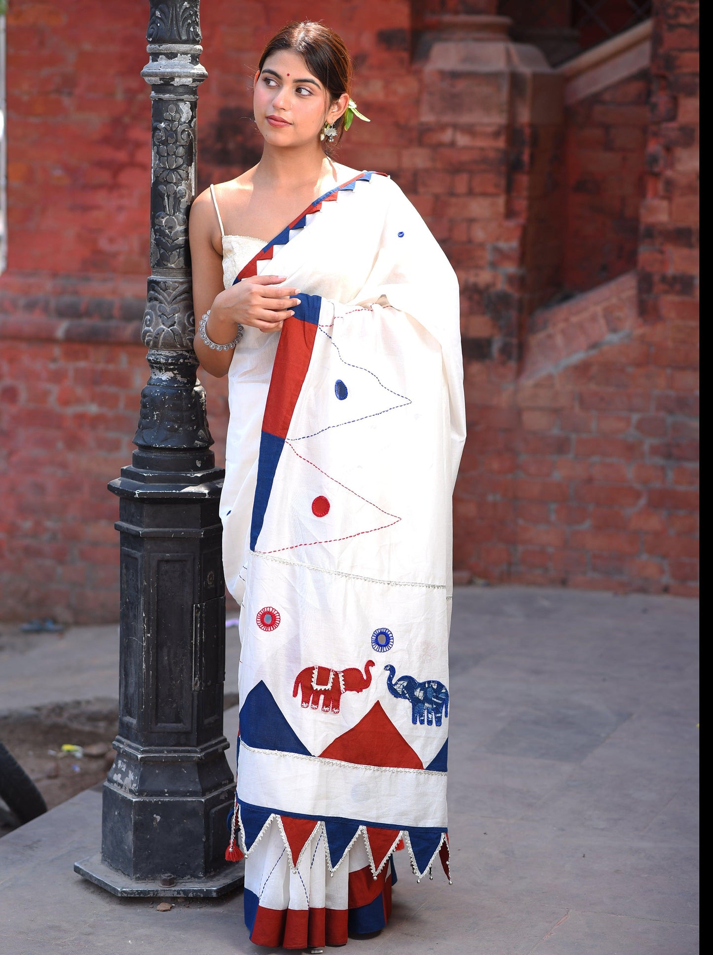 अप्सरा Chanderi silk white Saree