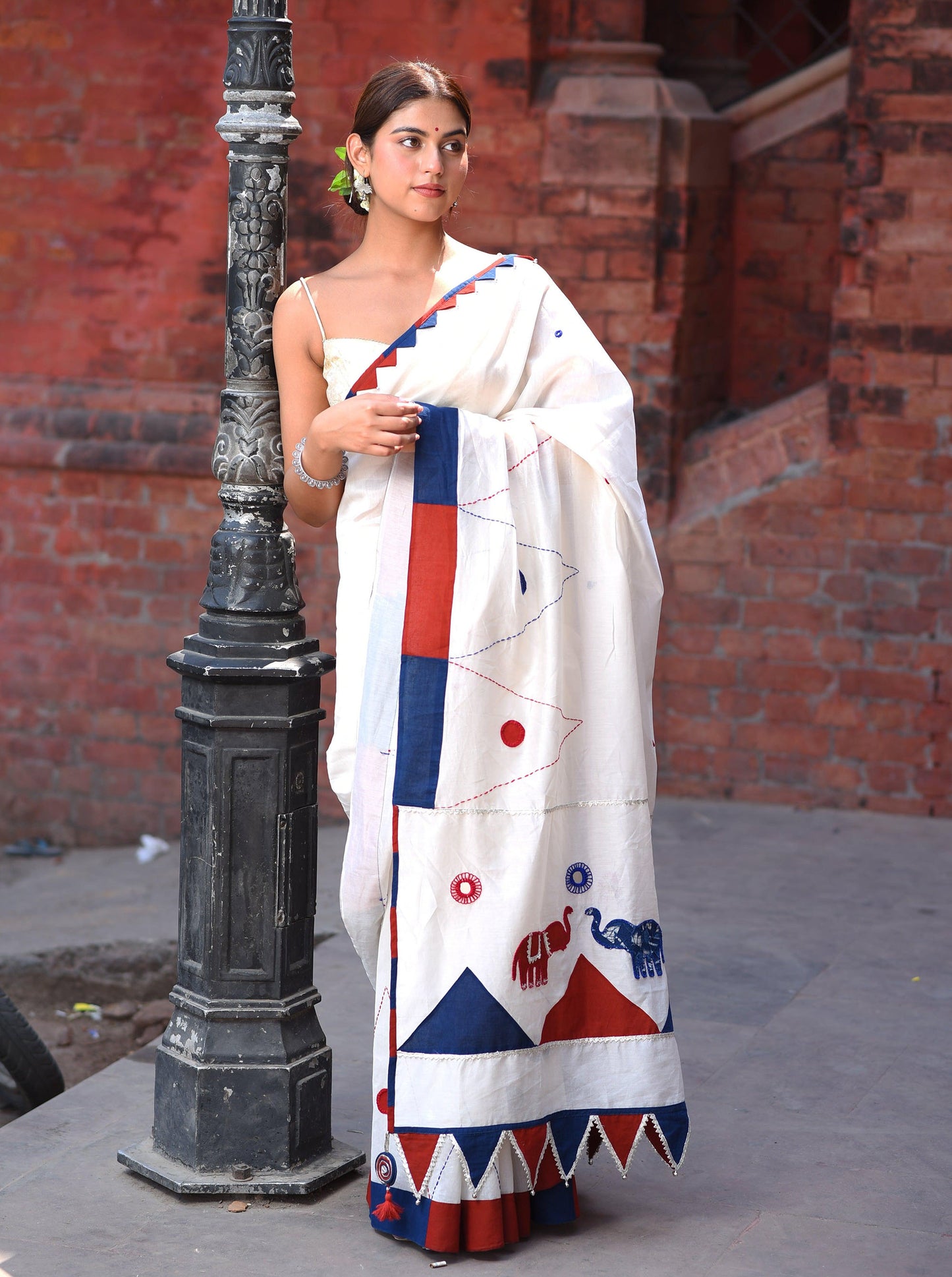 अप्सरा Chanderi silk white Saree