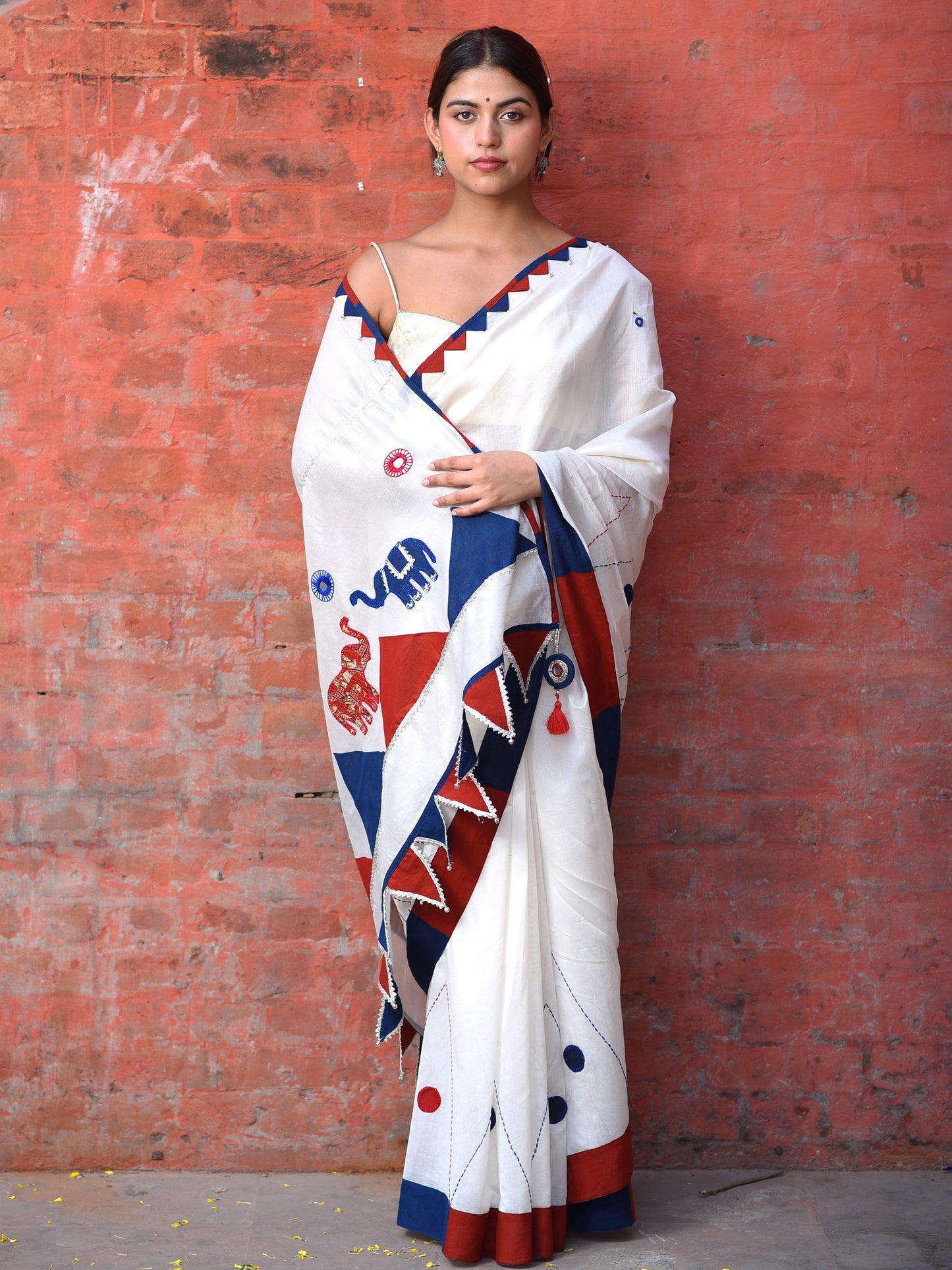 अप्सरा Chanderi silk white Saree