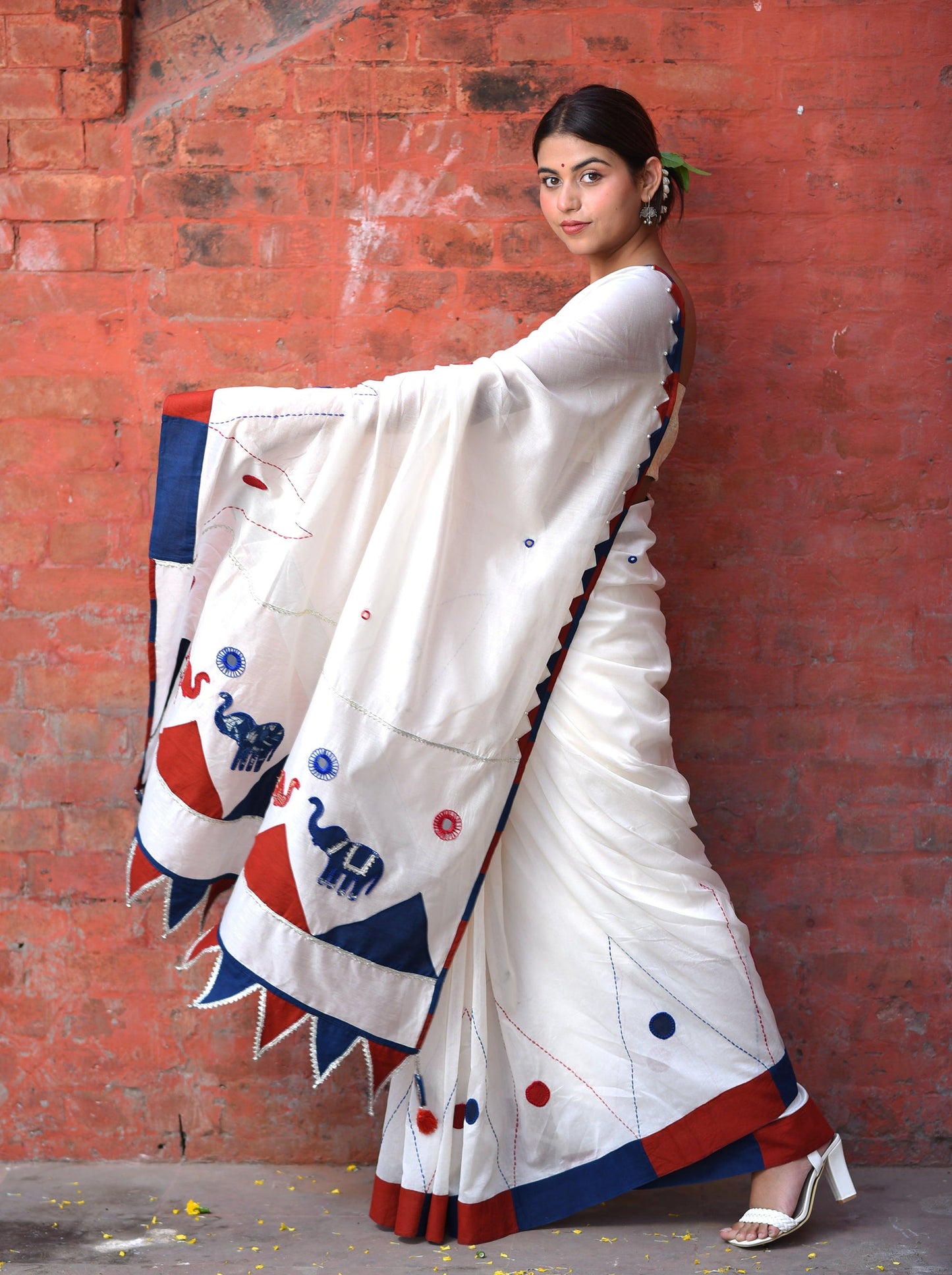 अप्सरा Chanderi silk white Saree