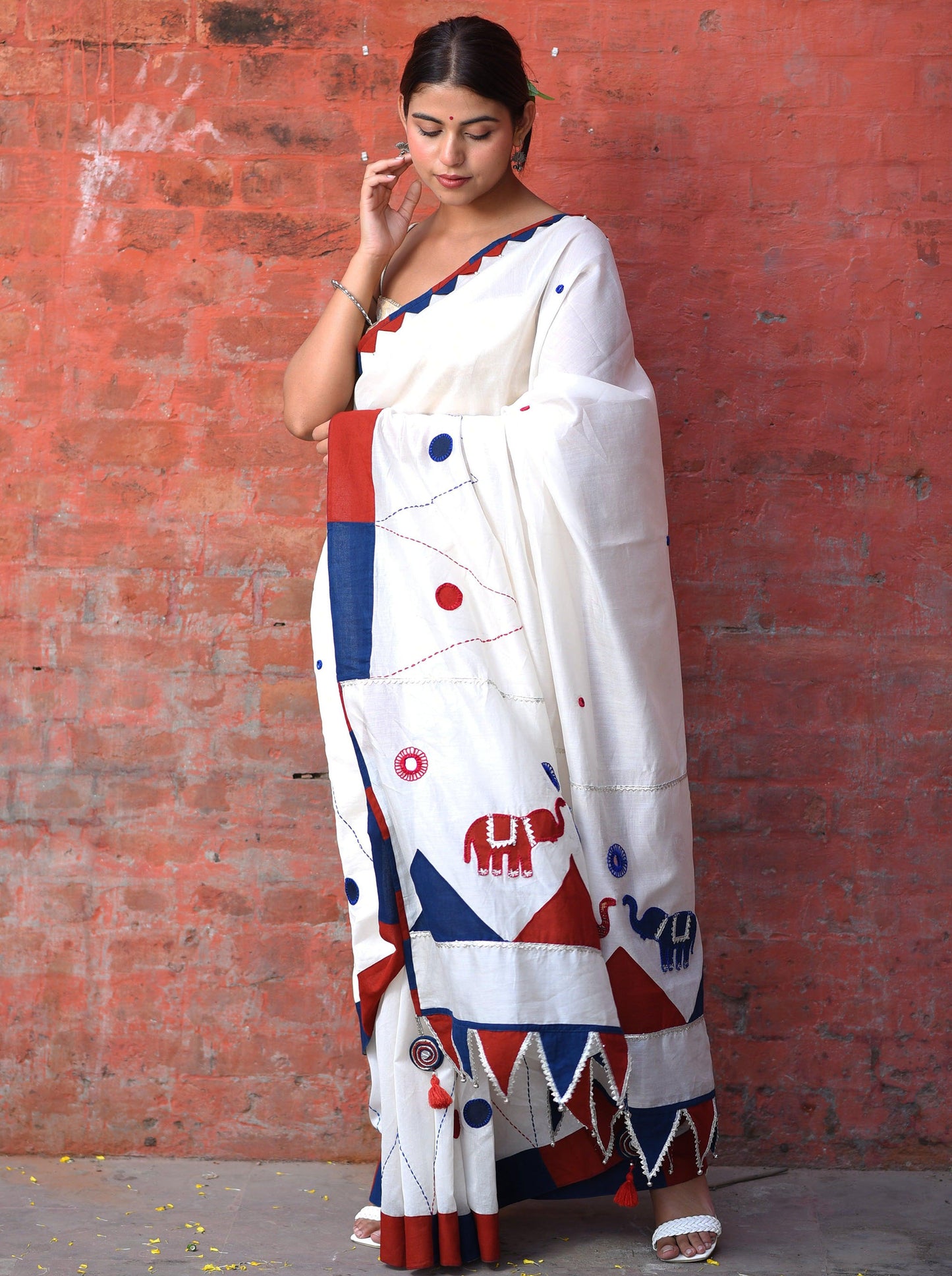 अप्सरा Chanderi silk white Saree