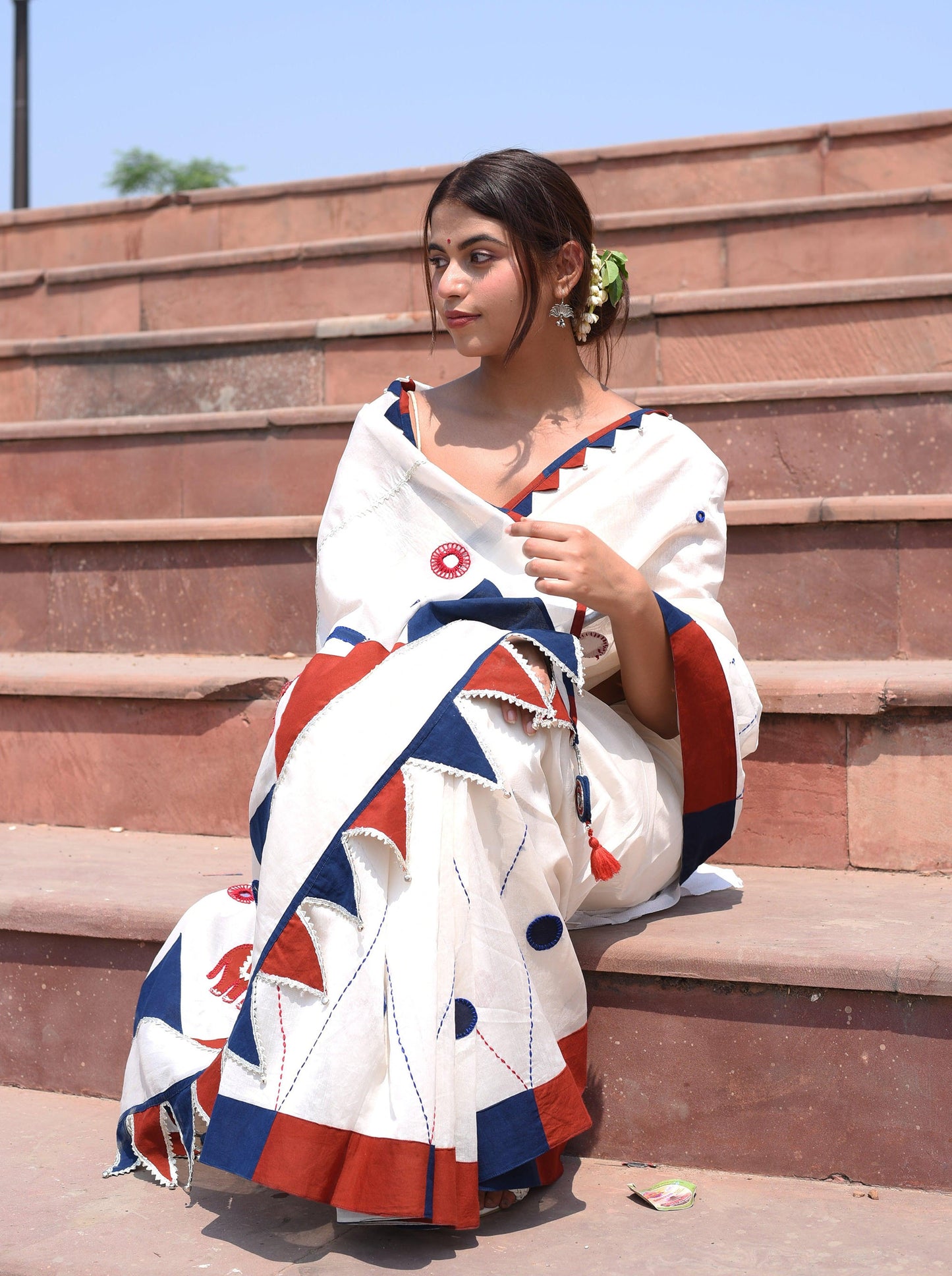 अप्सरा Chanderi silk white Saree