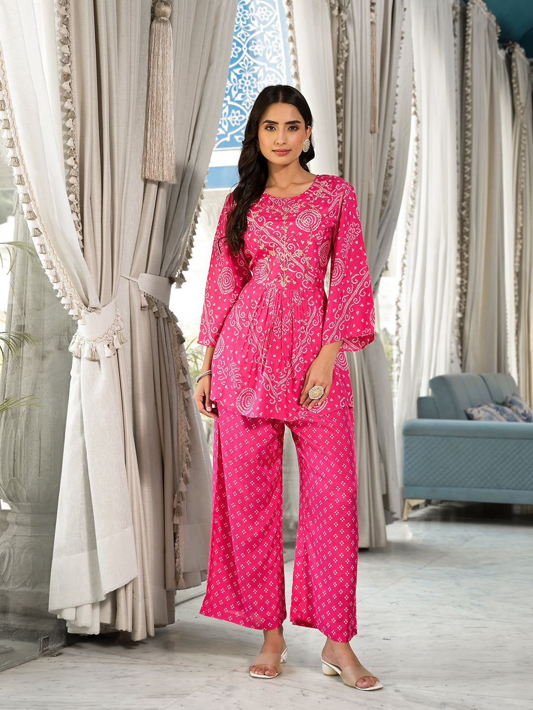 Pink Digital Print Gota Work Pure Muslin Co-ord Set