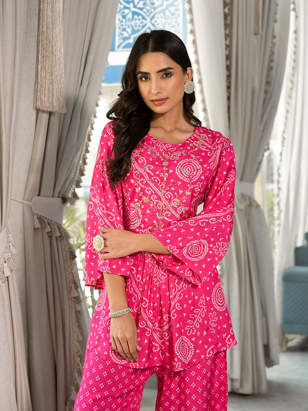 Pink Digital Print Gota Work Pure Muslin Co-ord Set