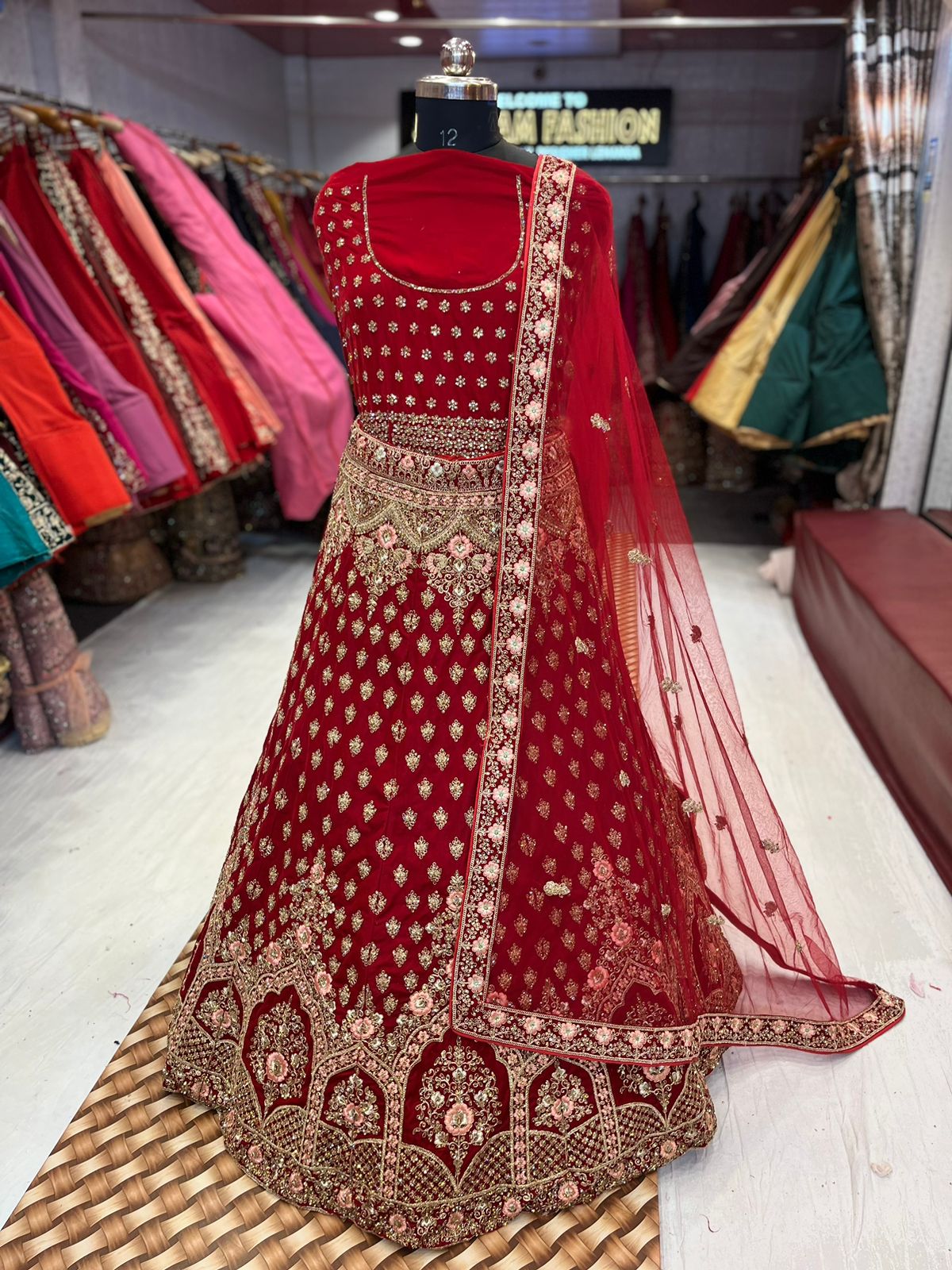 Deep Red Micro Velvet lehenga ( Bazaar )