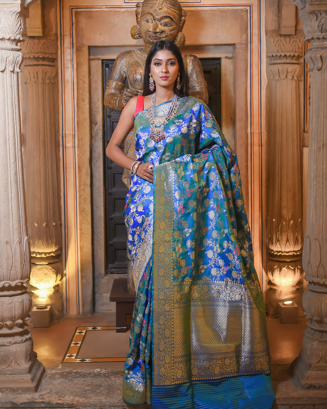 Blue Handwoven Kadwa Katan Pure Silk Saree - Panaya