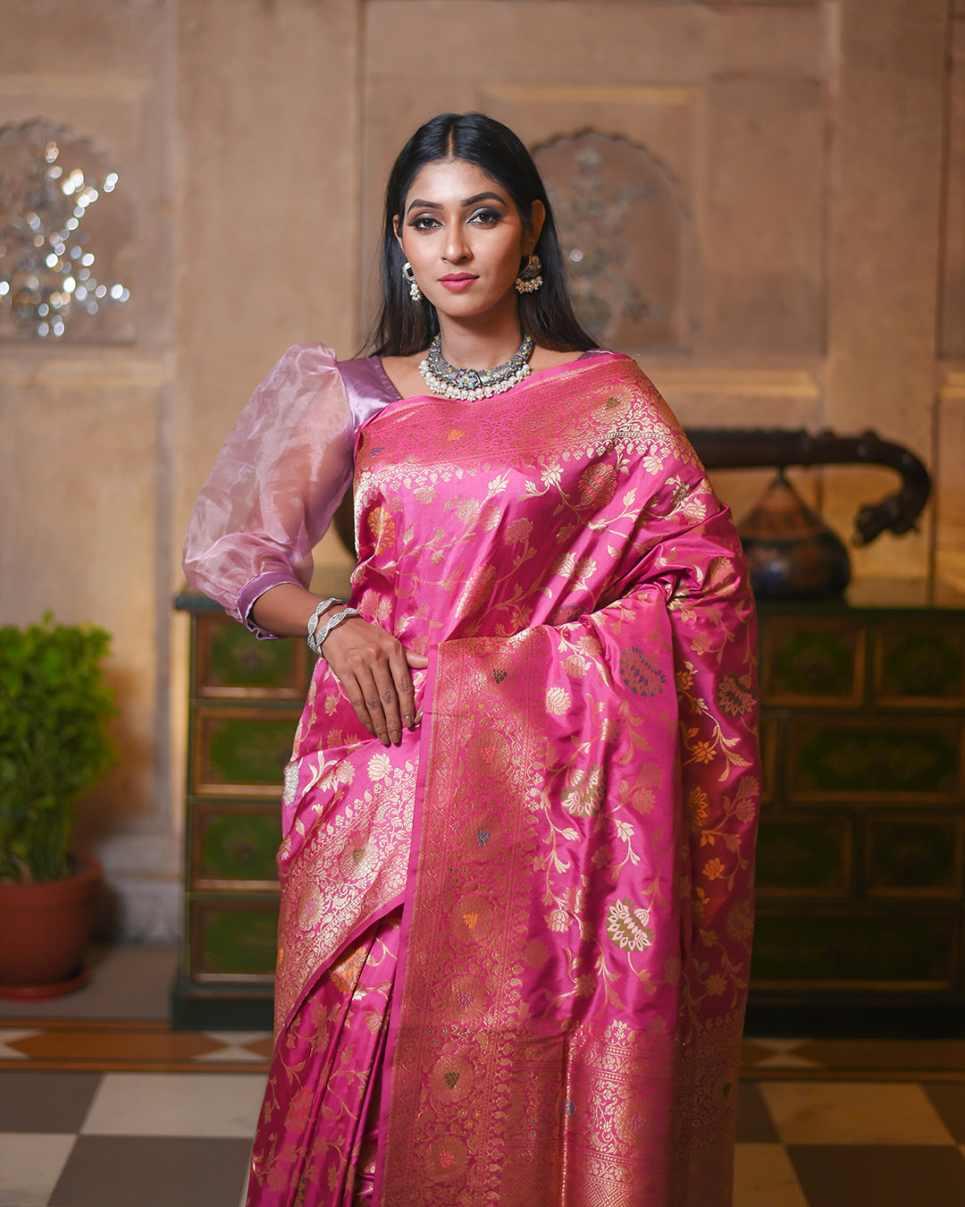 Pink Katan Pure Silk Handwoven Saree - Panaya