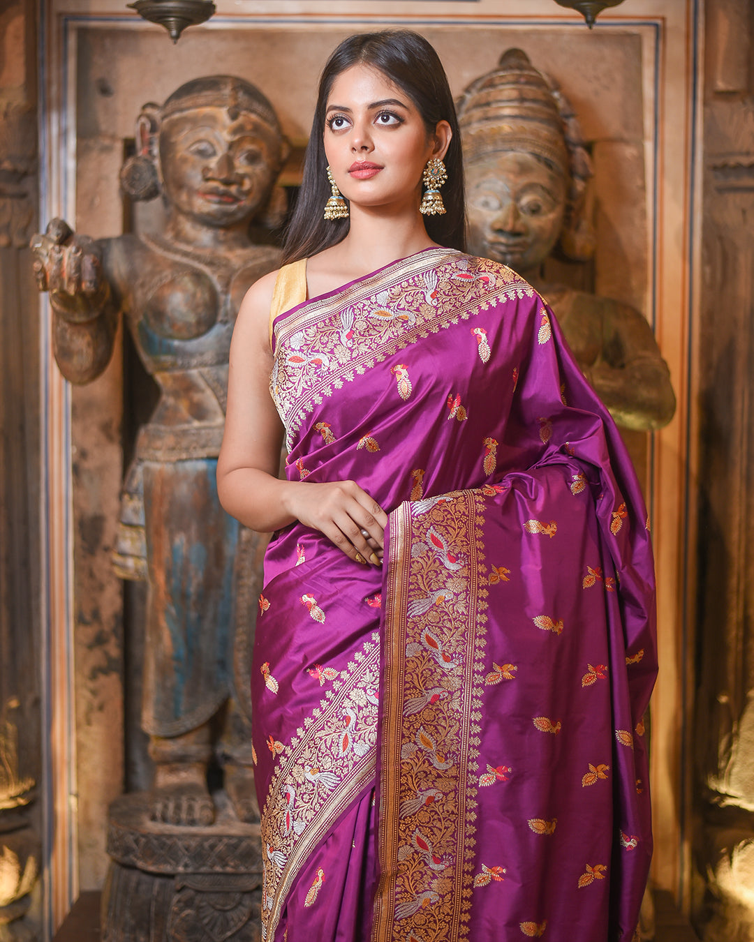 Purple Handwoven Kadwa Katan Pure Silk Saree - Panaya