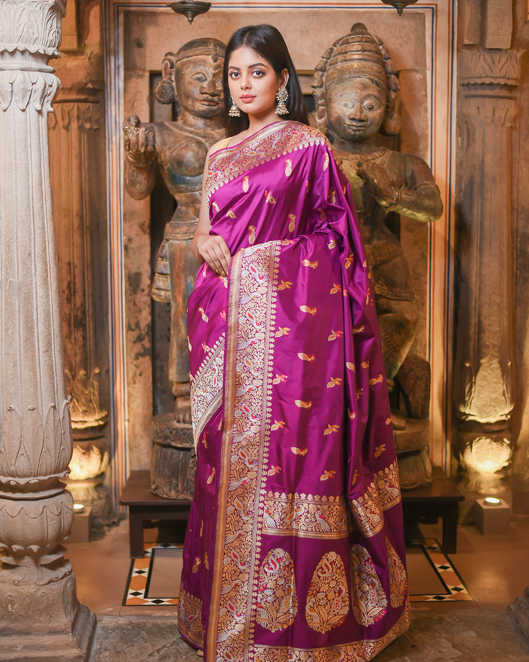 Purple Handwoven Kadwa Katan Pure Silk Saree - Panaya