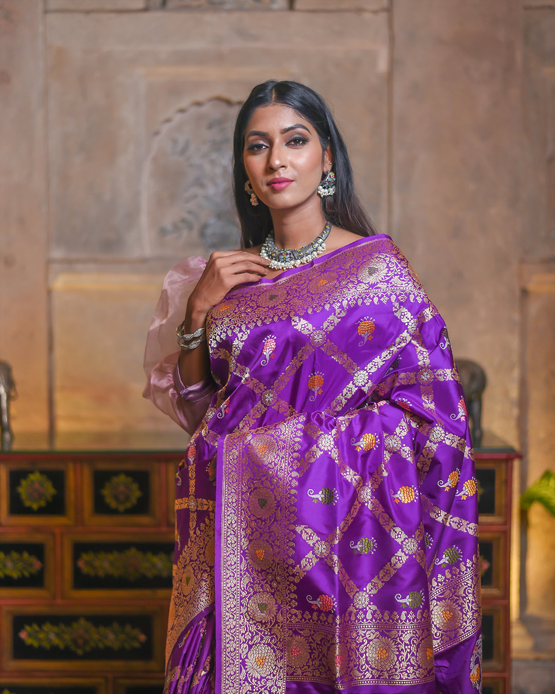 Purple Handwoven Kadwa Katan Pure Silk Saree - Panaya