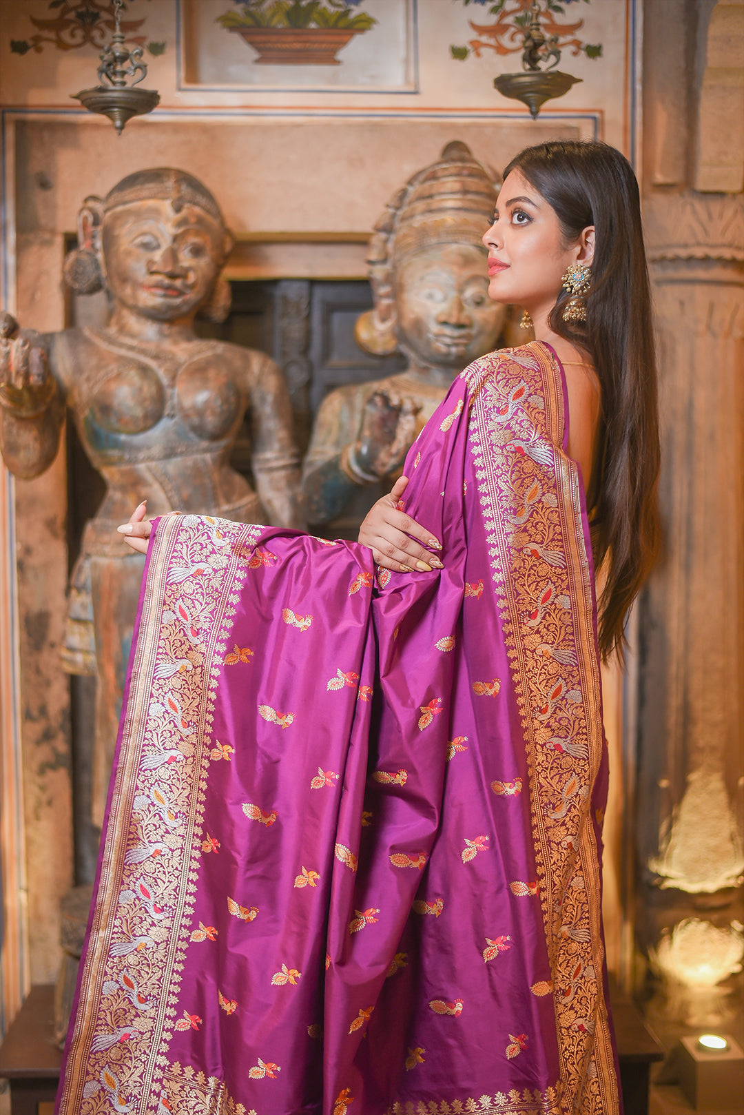 Purple Handwoven Kadwa Katan Pure Silk Saree - Panaya