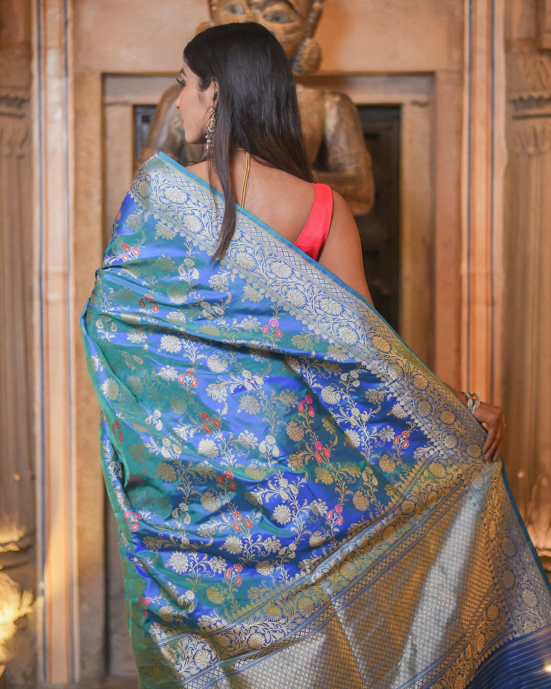 Blue Handwoven Kadwa Katan Pure Silk Saree - Panaya