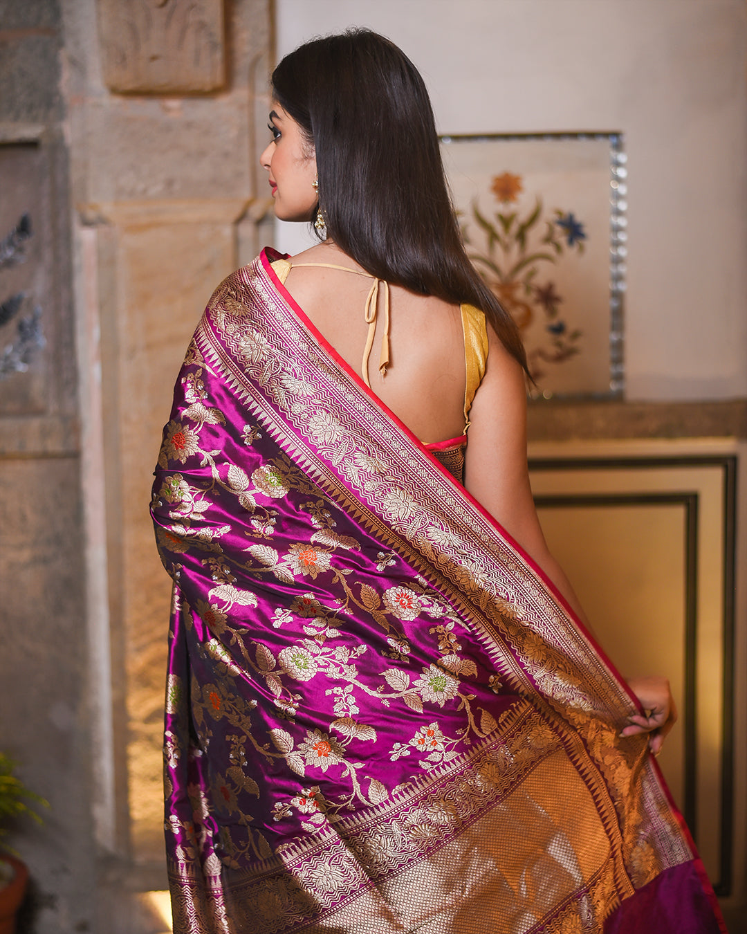 Magenta Handwoven Kadwa Katan Silk Saree - Panaya