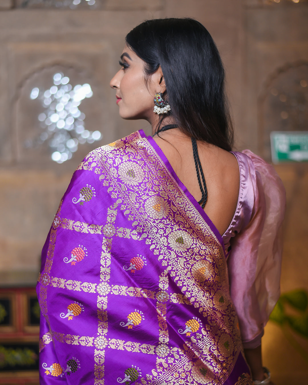 Purple Handwoven Kadwa Katan Pure Silk Saree - Panaya