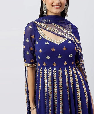 Blue Georgette Gota Patti & sequin Embroidered Anarkali Set