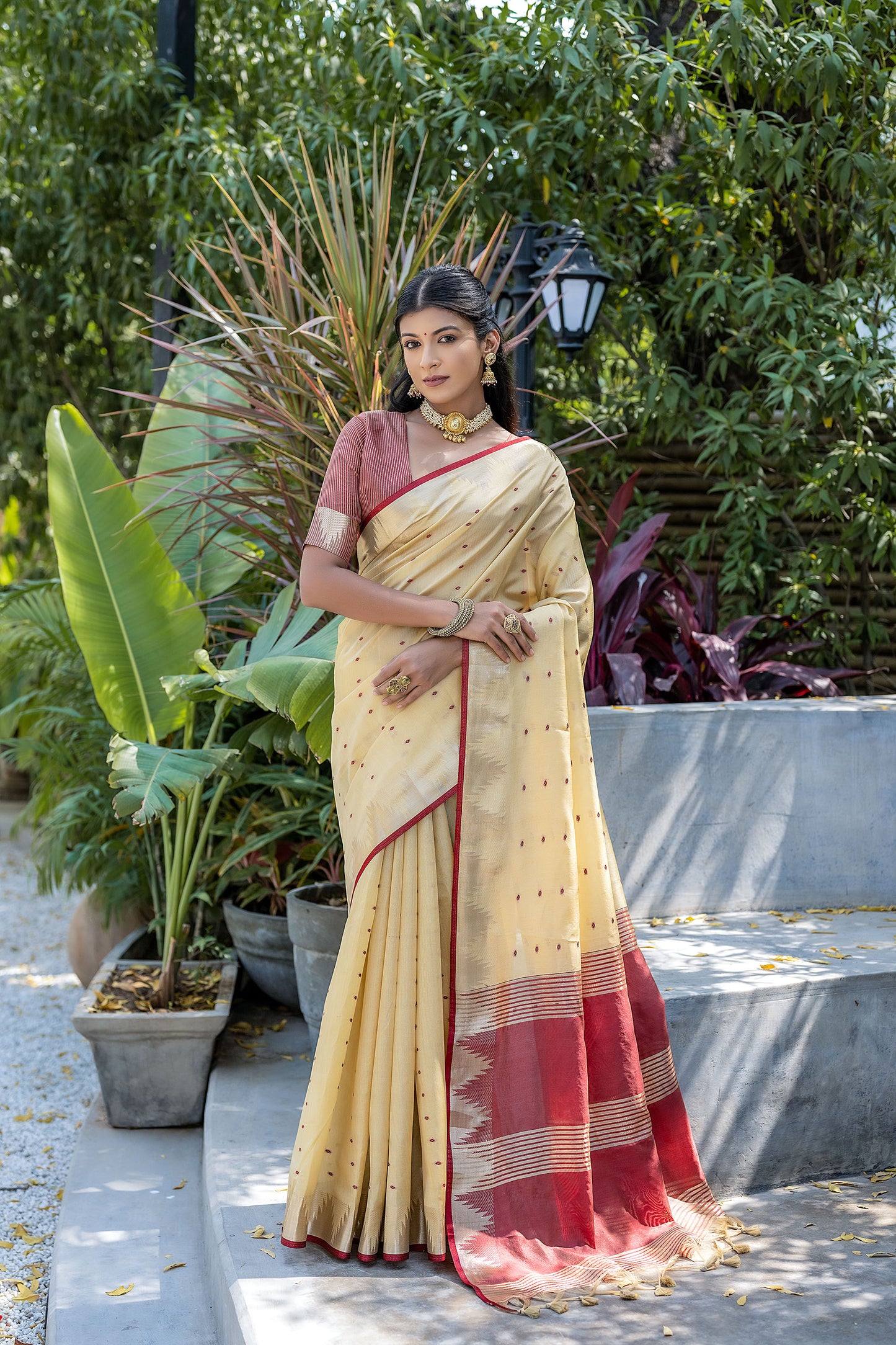 Elisha Pyramid Cream Raw silk Zari woven Saree