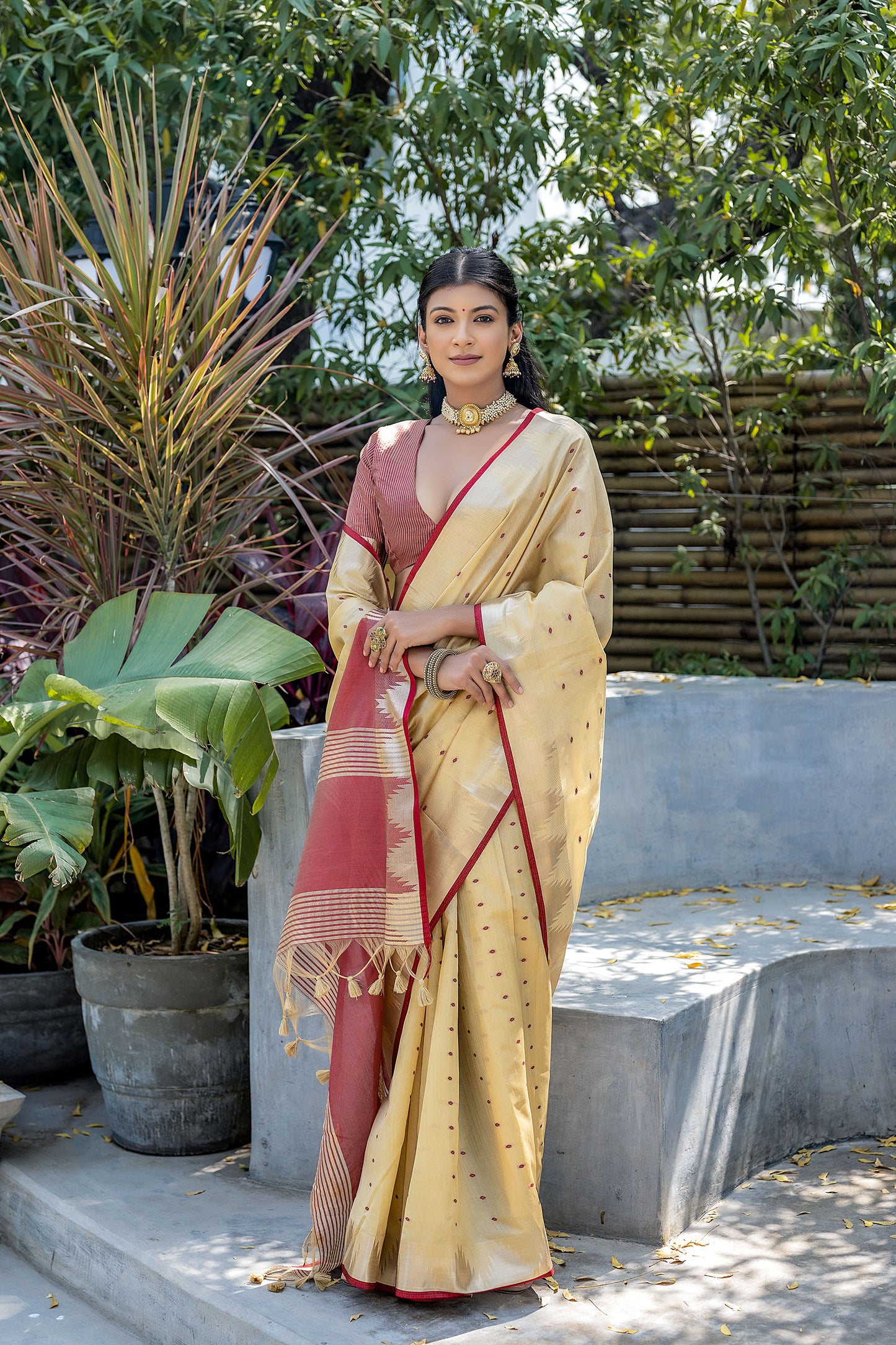 Elisha Pyramid Cream Raw silk Zari woven Saree