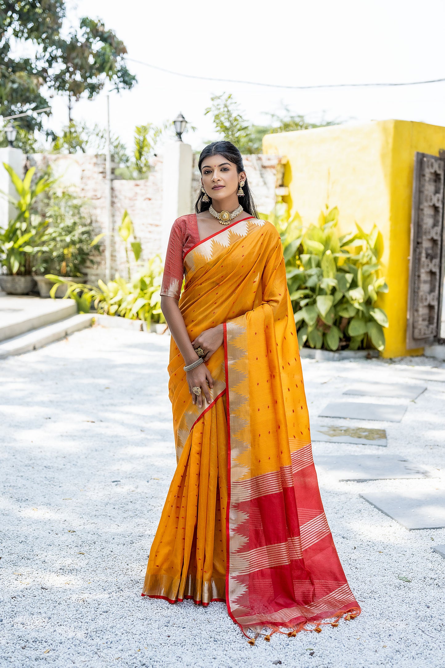 Elisha Pyramid Mustard Raw silk Zari woven Saree