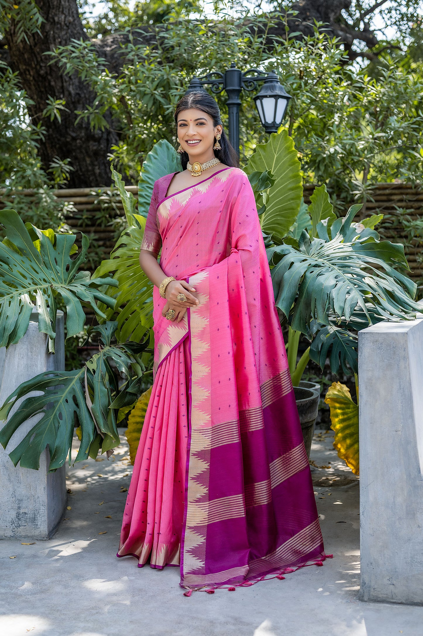 Elisha Pyramid Pink Raw silk Zari woven Saree