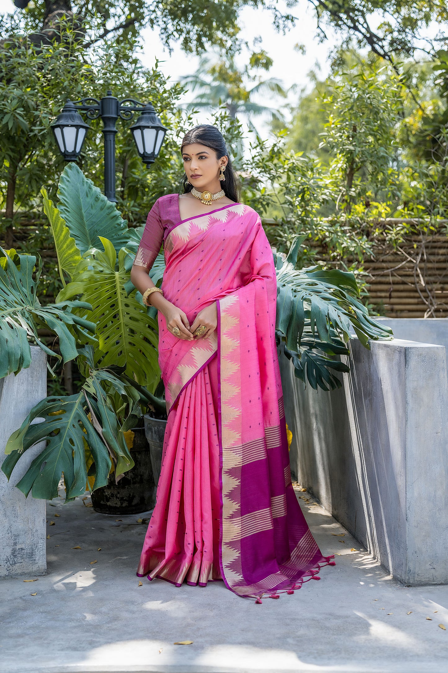 Elisha Pyramid Pink Raw silk Zari woven Saree